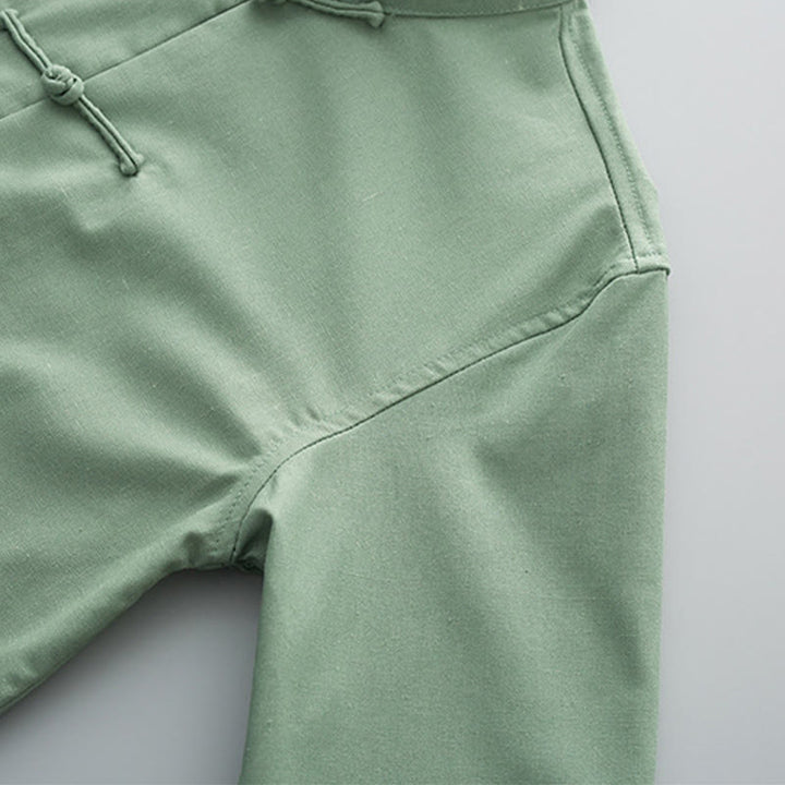 Buddha Stones無地 刺繍 波 長袖 フロッグボタン コットンリネン メンズシャツ - image 3