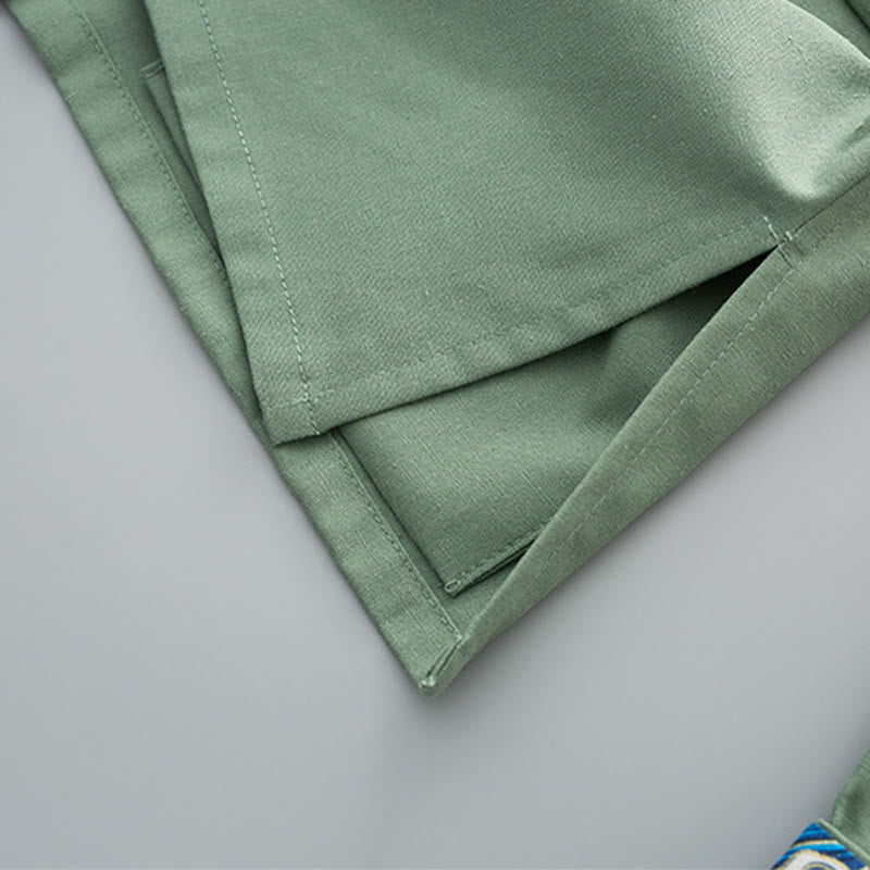 Buddha Stones無地 刺繍 波 長袖 フロッグボタン コットンリネン メンズシャツ - image 6