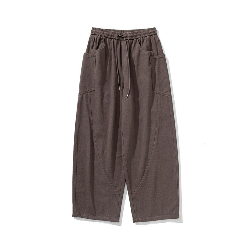 Buddha Stones秋冬 ピュアカラー メンズ ワイドレッグ コットン ドローストリング パンツ ポケット付き - image 7