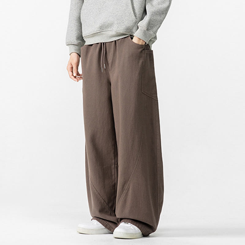 Buddha Stones秋冬 ピュアカラー メンズ ワイドレッグ コットン ドローストリング パンツ ポケット付き - image 4