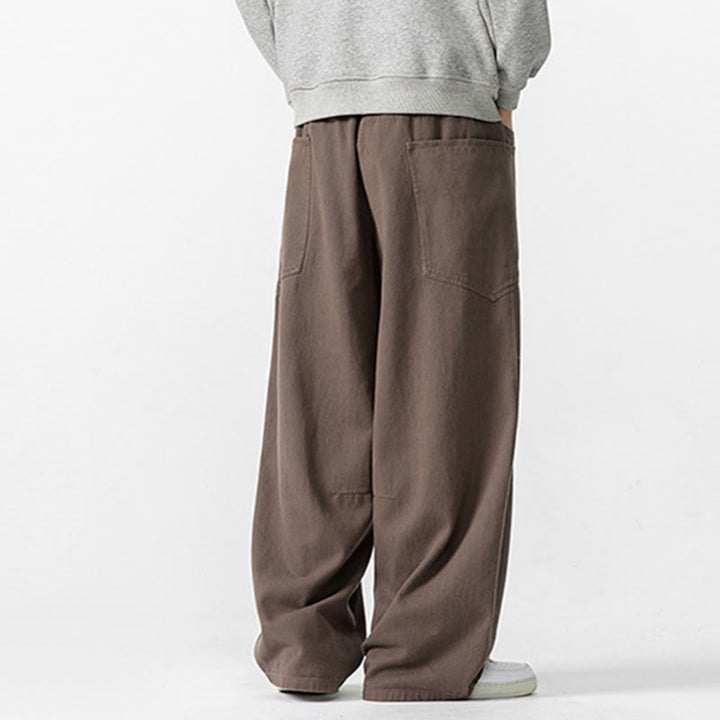 Buddha Stones秋冬 ピュアカラー メンズ ワイドレッグ コットン ドローストリング パンツ ポケット付き - image 5