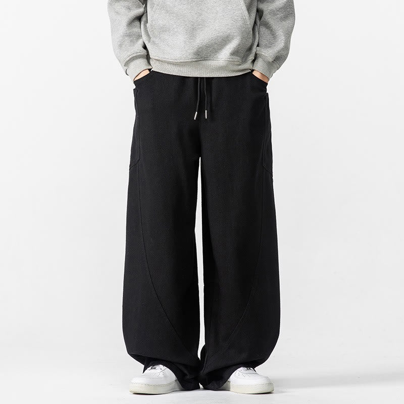 Buddha Stones秋冬 ピュアカラー メンズ ワイドレッグ コットン ドローストリング パンツ ポケット付き - 黒 - US/UK/AU46、 EU56 (5XL) - image 25