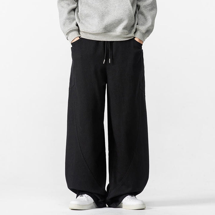 Buddha Stones秋冬 ピュアカラー メンズ ワイドレッグ コットン ドローストリング パンツ ポケット付き - 黒 - US/UK/AU46、 EU56 (5XL) - image 25