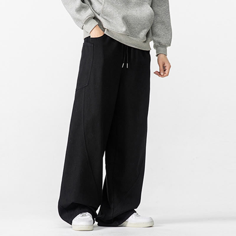 Buddha Stones秋冬 ピュアカラー メンズ ワイドレッグ コットン ドローストリング パンツ ポケット付き - image 32