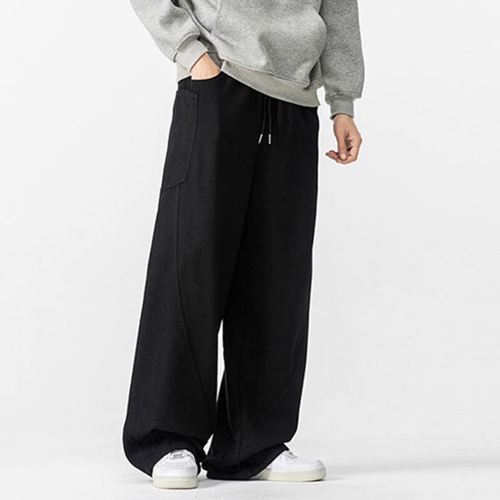 Buddha Stones秋冬 ピュアカラー メンズ ワイドレッグ コットン ドローストリング パンツ ポケット付き - image 32