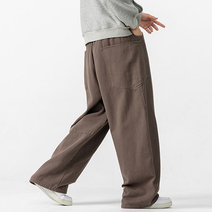 Buddha Stones秋冬 ピュアカラー メンズ ワイドレッグ コットン ドローストリング パンツ ポケット付き - image 6