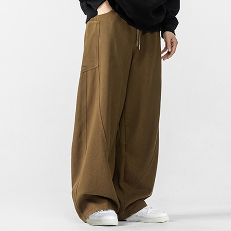 Buddha Stones秋冬 ピュアカラー メンズ ワイドレッグ コットン ドローストリング パンツ ポケット付き - image 22