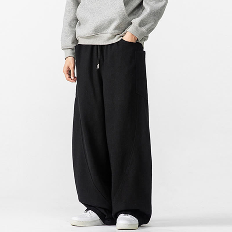 Buddha Stones秋冬 ピュアカラー メンズ ワイドレッグ コットン ドローストリング パンツ ポケット付き - image 27