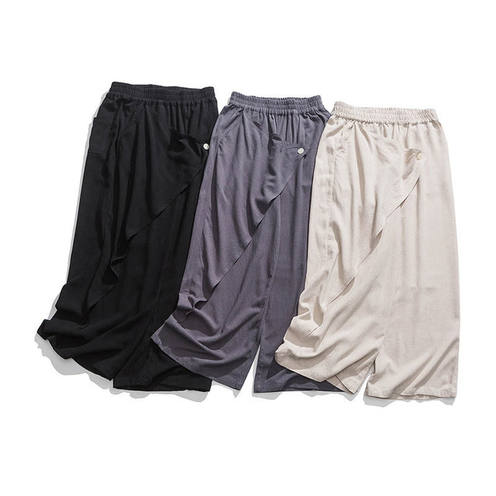 Buddha Stonesアシンメトリー パッチデザイン 無地 メンズ コットンパンツ ポケット付き - image 32