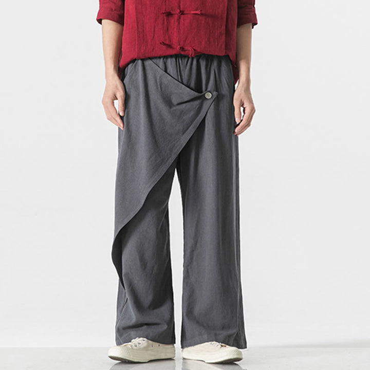 Buddha Stonesアシンメトリー パッチデザイン 無地 メンズ コットンパンツ ポケット付き - image 6