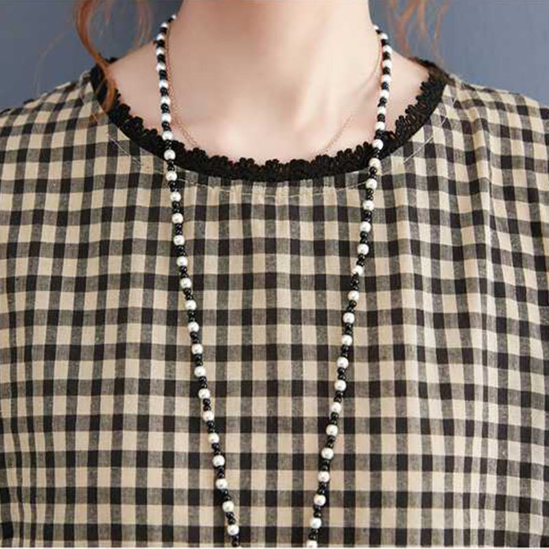 Buddha Stonesの秋のチェック柄フリルクルーネックデザインコットンロングスリーブミディドレス(ポケット付き) - image 12