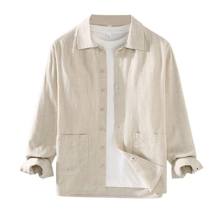 Buddha Stones無地 長袖 ボタンシャツ メンズ ラミー コットン ポケット付き - image 6