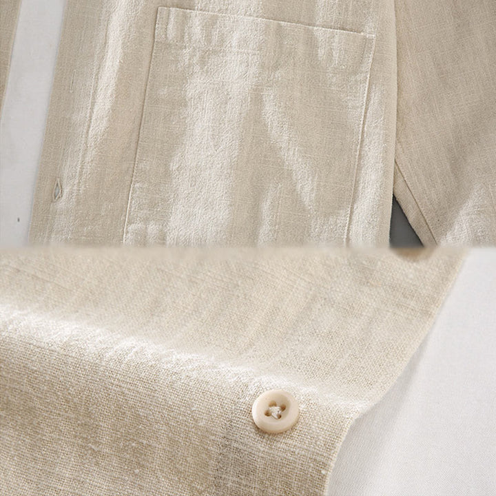 Buddha Stones無地 長袖 ボタンシャツ メンズ ラミー コットン ポケット付き - image 4