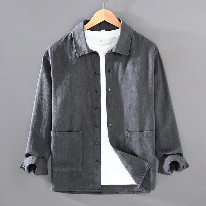 Buddha Stones無地 長袖 ボタンシャツ メンズ ラミー コットン ポケット付き - スレートグレー - US/UK/AU42、 EU52 (3XL) - image 8