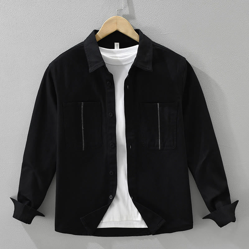 Buddha Stones春 通勤 ボタン 長袖シャツ メンズ コットン ポケット付き - 黒 - US/UK/AU42、 EU52 (3XL) - image 0