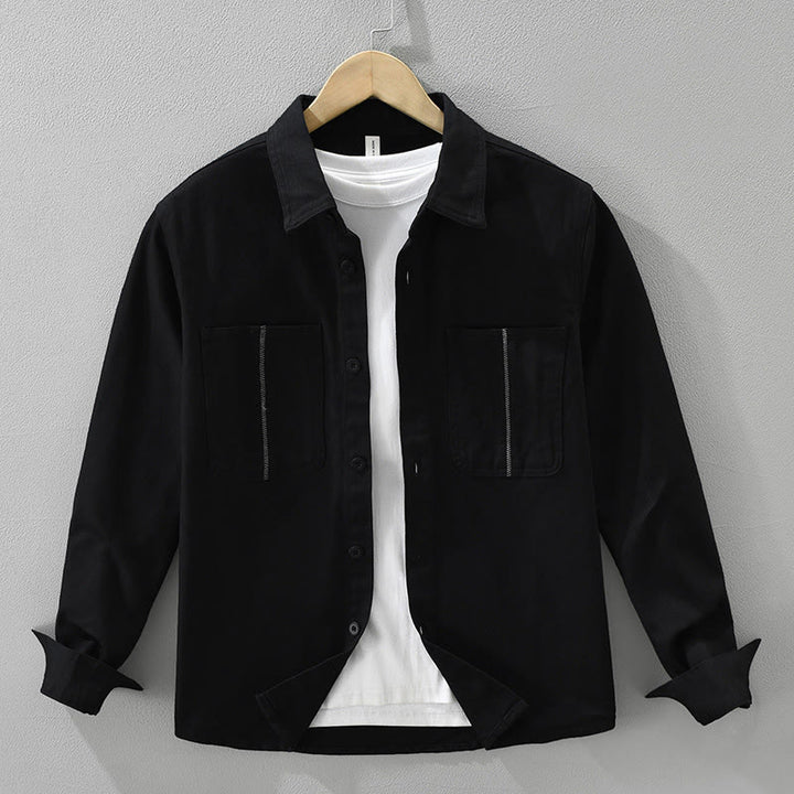 Buddha Stones春 通勤 ボタン 長袖シャツ メンズ コットン ポケット付き - 黒 - US/UK/AU42、 EU52 (3XL) - image 0