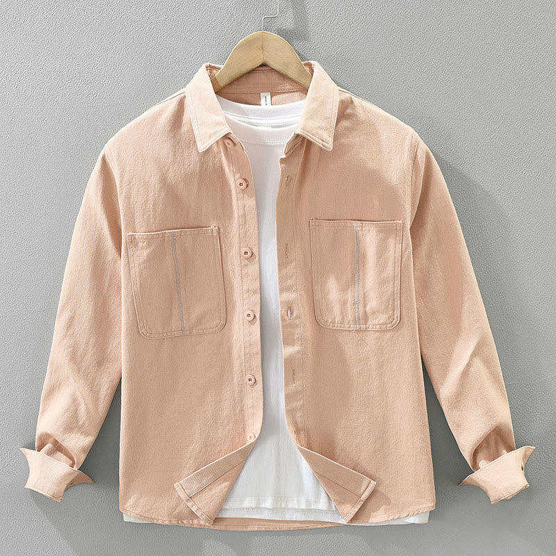 Buddha Stones春 通勤 ボタン 長袖シャツ メンズ コットン ポケット付き - ライトサーモン - US/UK/AU42、 EU52 (3XL) - image 1