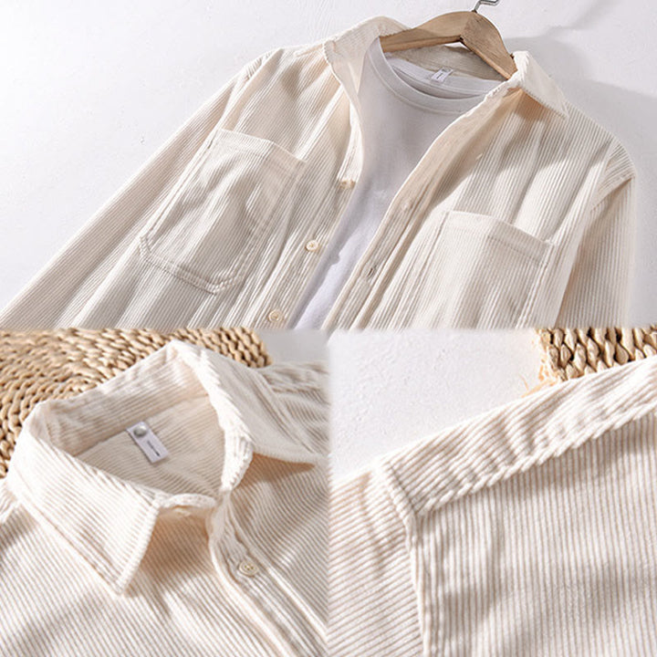 Buddha Stones春無地シンプルボタンデザインコーデュロイメンズ長袖ジャケットポケット付き - image 14