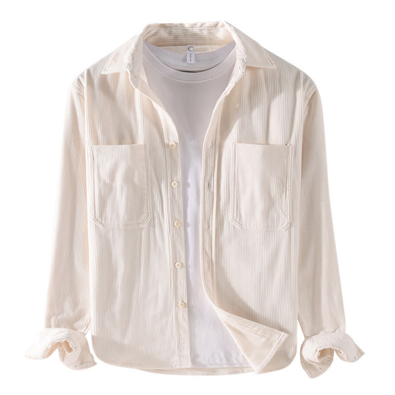 Buddha Stones春無地シンプルボタンデザインコーデュロイメンズ長袖ジャケットポケット付き - image 15