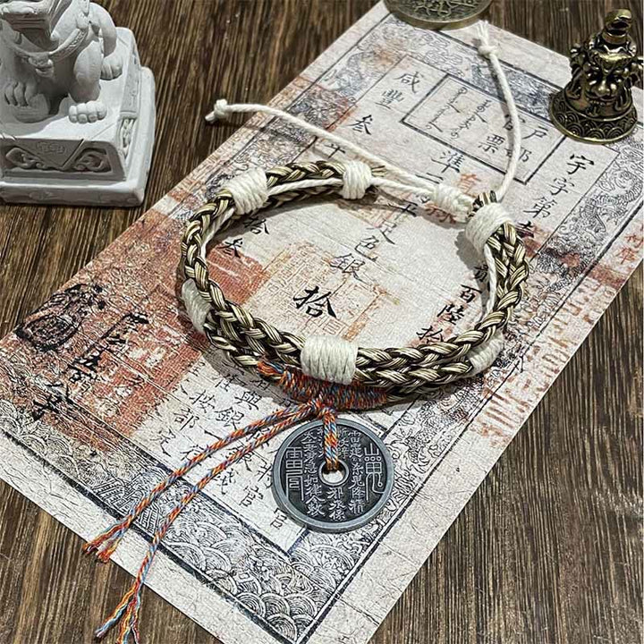Buddha Stones多層山の幽霊 お金を使う カラフルなロープ編みブレスレット  - グレイマウンテンゴーストがお金を使う(手首周り:15~19cm) - image 3