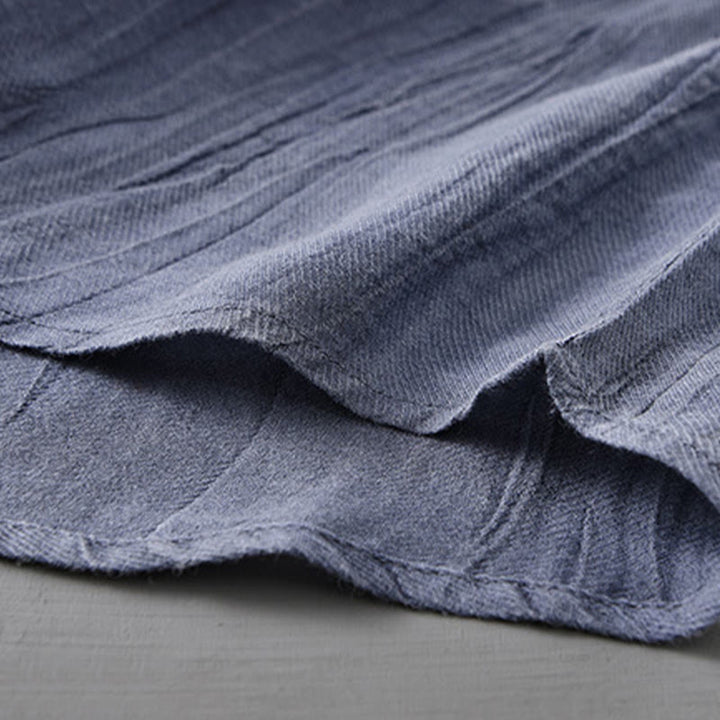 Buddha Stones無地 長袖 シワ デザイン ボタンダウン ラミー リネン メンズ シャツ - image 18