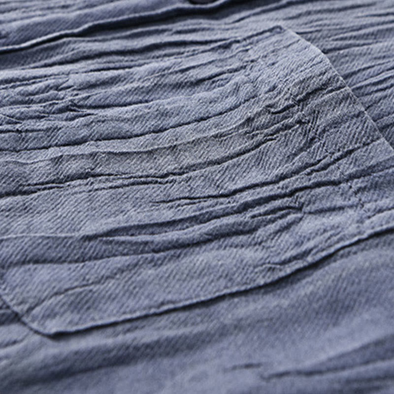 Buddha Stones無地 長袖 シワ デザイン ボタンダウン ラミー リネン メンズ シャツ - image 16