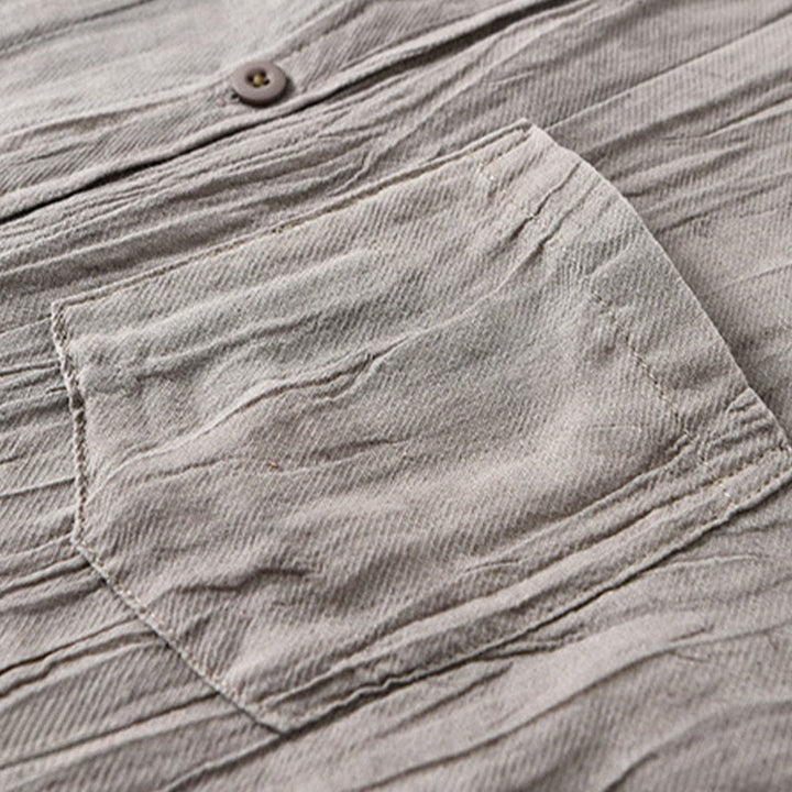 Buddha Stones無地 長袖 スタンドカラー シワ加工 ボタンダウン ラミーリネン メンズシャツ - image 16