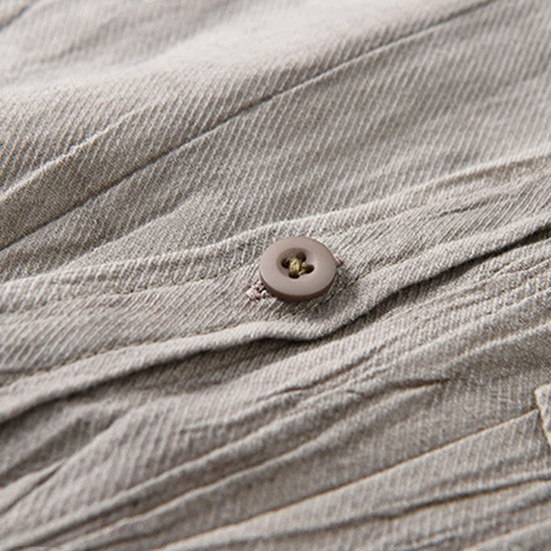 Buddha Stones無地 長袖 スタンドカラー シワ加工 ボタンダウン ラミーリネン メンズシャツ - image 15