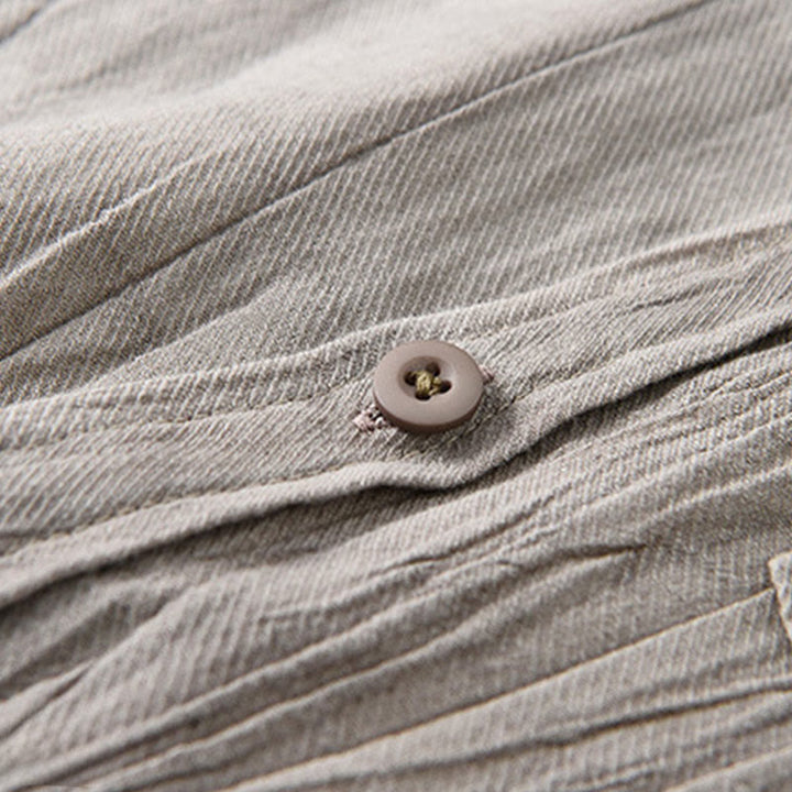 Buddha Stones無地 長袖 スタンドカラー シワ加工 ボタンダウン ラミーリネン メンズシャツ - image 15