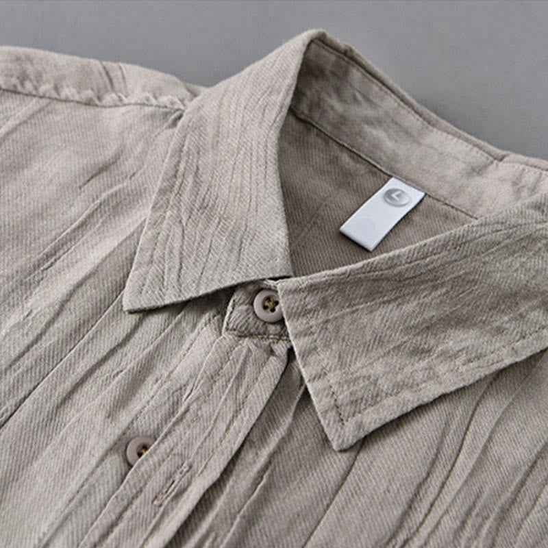 Buddha Stones無地 長袖 スタンドカラー シワ加工 ボタンダウン ラミーリネン メンズシャツ - image 14