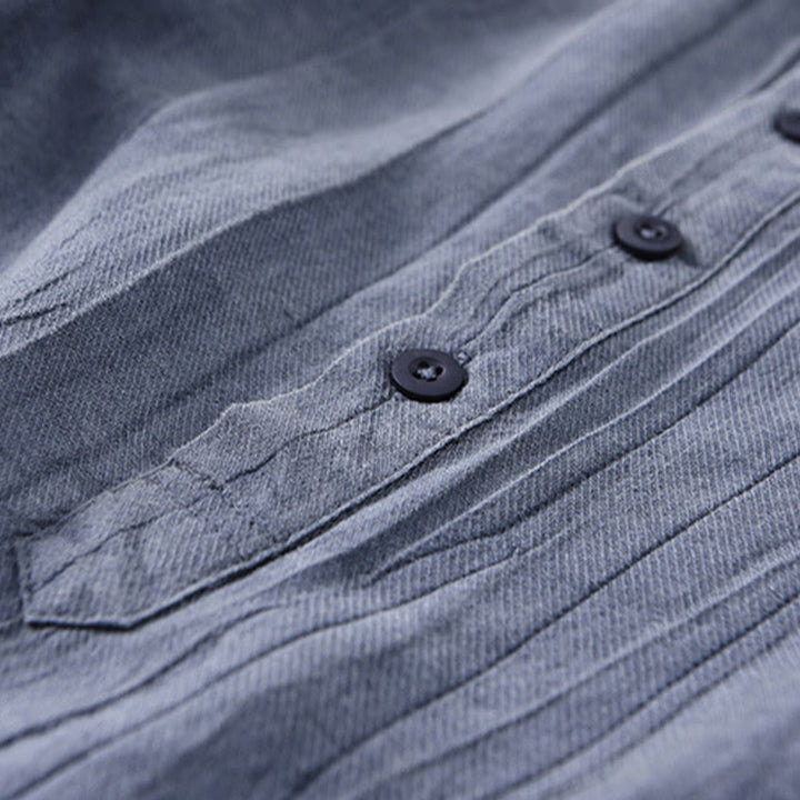 Buddha Stones無地 長袖 スタンドカラー シワ加工 ハーフボタン ラミー リネン メンズ シャツ - image 13