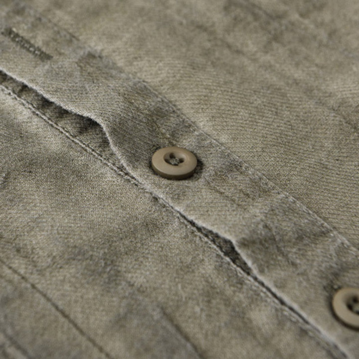 Buddha Stones無地 長袖 スタンドカラー シワ加工 ハーフボタン ラミー リネン メンズ シャツ - image 17