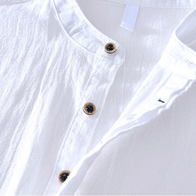 Buddha Stones春秋 無地 長袖 ハーフボタン コットン メンズシャツ - image 6