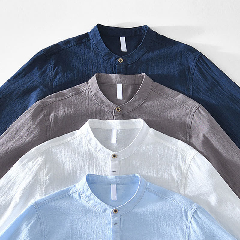 Buddha Stones春秋 無地 長袖 ハーフボタン コットン メンズシャツ - image 9