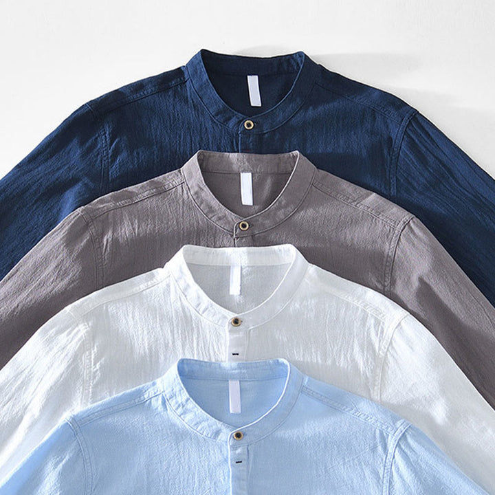 Buddha Stones春秋 無地 長袖 ハーフボタン コットン メンズシャツ - image 9