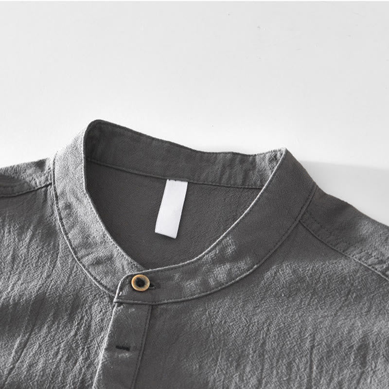 Buddha Stones春秋 無地 長袖 ハーフボタン コットン メンズシャツ - image 15