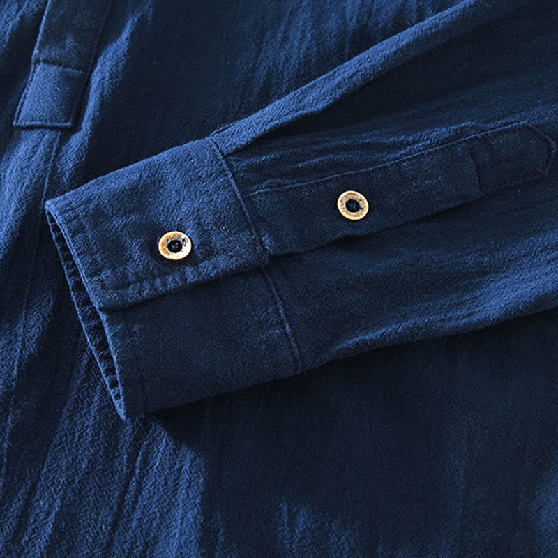 Buddha Stones春秋 無地 長袖 ハーフボタン コットン メンズシャツ - image 20