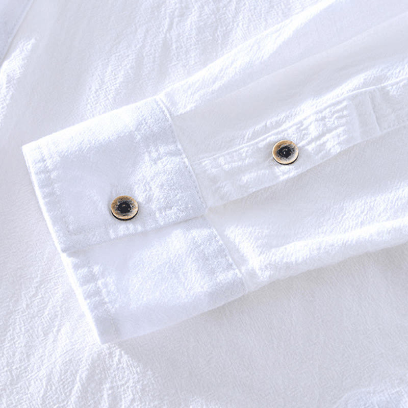 Buddha Stones春秋 無地 長袖 ハーフボタン コットン メンズシャツ - image 23