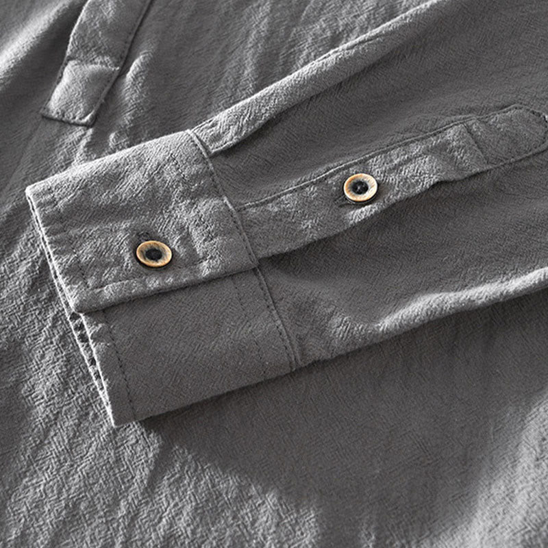 Buddha Stones春秋 無地 長袖 ハーフボタン コットン メンズシャツ - image 14