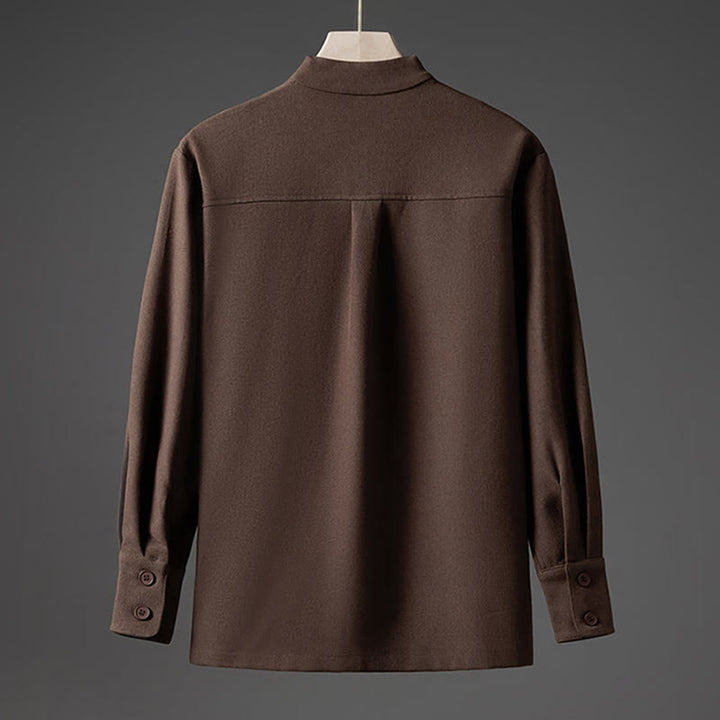 Buddha Stones無地 秋 長袖 隠しハーフボタンデザイン メンズシャツ - image 16