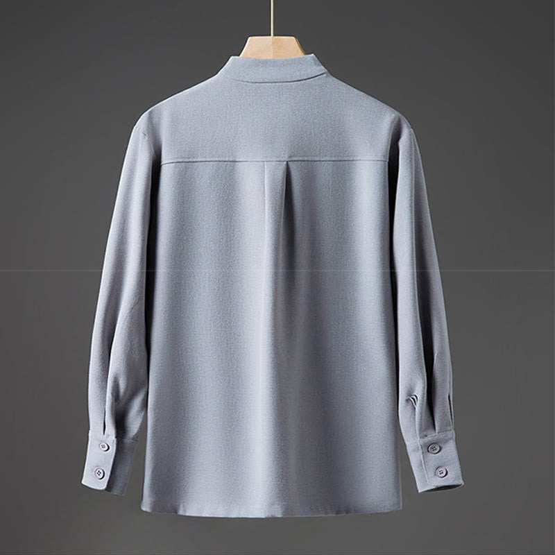 Buddha Stones無地 秋 長袖 隠しハーフボタンデザイン メンズシャツ - image 14