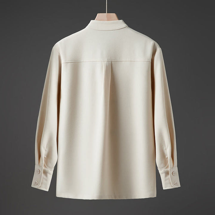 Buddha Stones無地 秋 長袖 隠しハーフボタンデザイン メンズシャツ - image 1