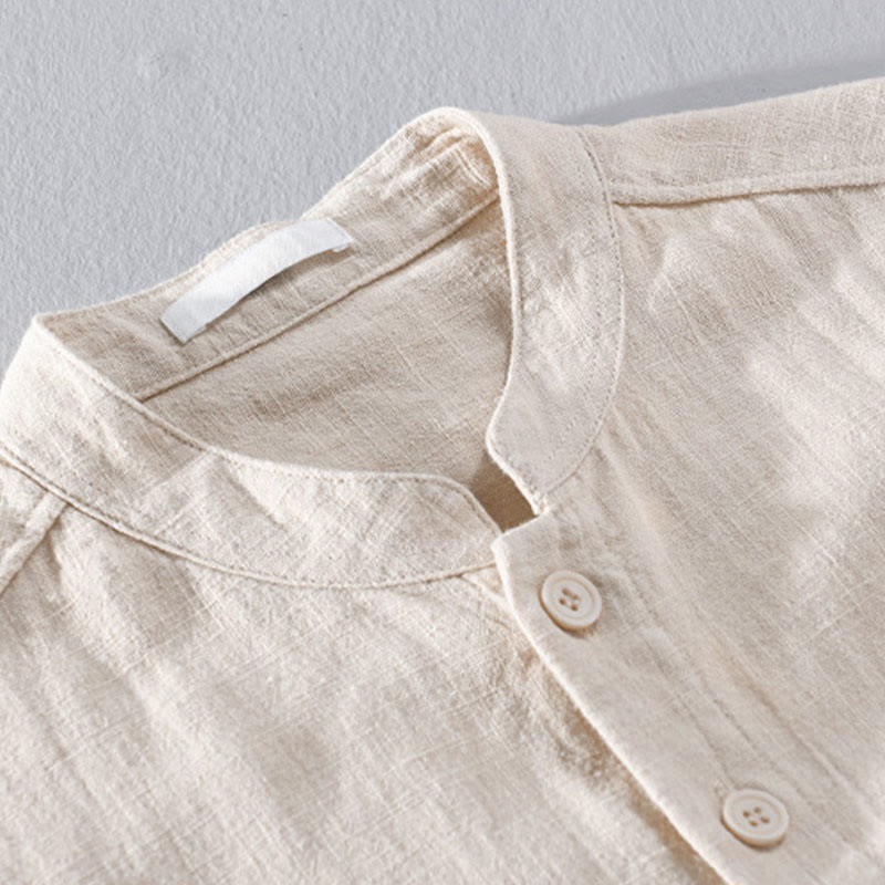 Buddha Stones無地 長袖 ボタンダウン ラミーコットン メンズ シャツ ポケット付き - image 9