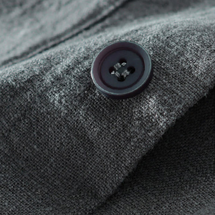 Buddha Stones無地 長袖 ボタンダウン ラミーコットン メンズ シャツ ポケット付き - image 6