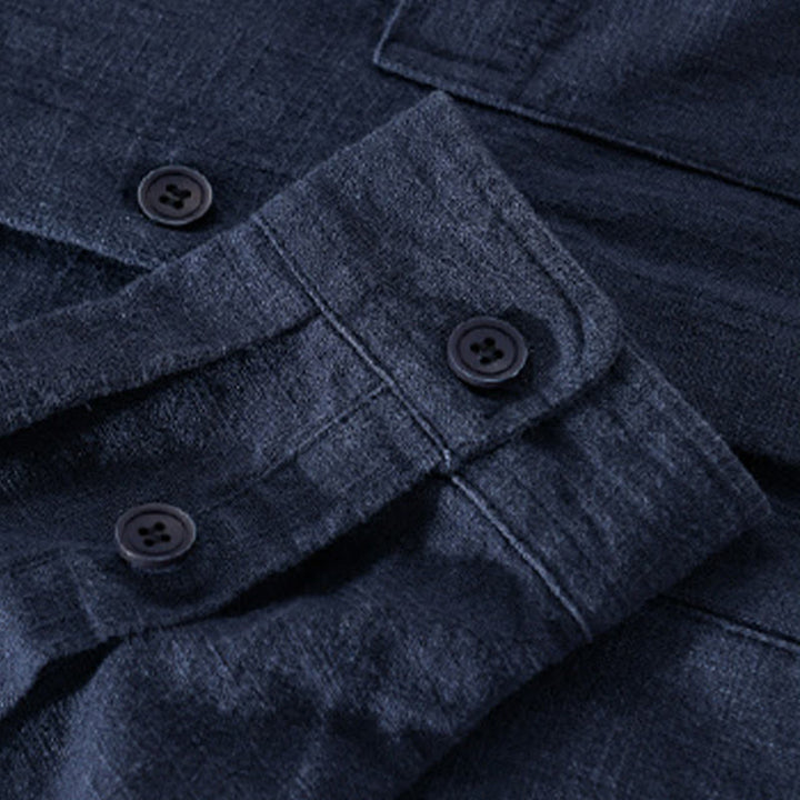 Buddha Stones無地 長袖 ボタンダウン ラミーコットン メンズ シャツ ポケット付き - image 22