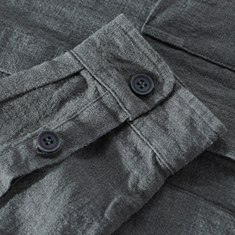 Buddha Stones無地 長袖 ボタンダウン ラミーコットン メンズ シャツ ポケット付き - image 5