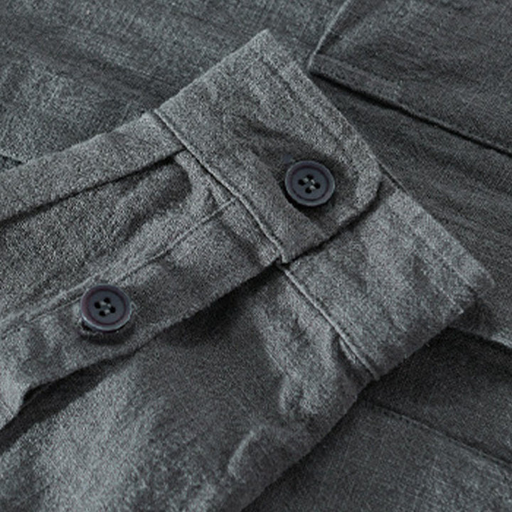 Buddha Stones無地 長袖 ボタンダウン ラミーコットン メンズ シャツ ポケット付き - image 5