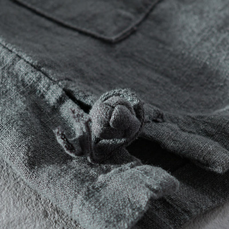 Buddha Stones無地 長袖 ボタンダウン ラミーコットン メンズ シャツ ポケット付き - image 7