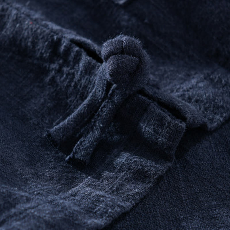 Buddha Stones無地 長袖 ボタンダウン ラミーコットン メンズ シャツ ポケット付き - image 24