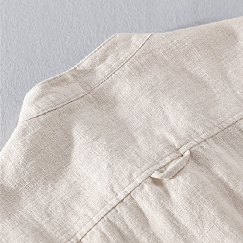 Buddha Stones無地 長袖 ボタンダウン ラミーコットン メンズ シャツ ポケット付き - image 10